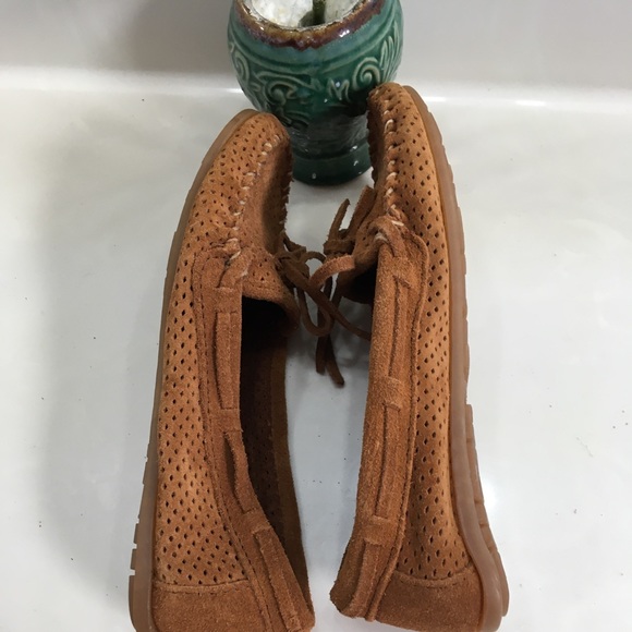 Cognac Perforated Soft Suede Moccasins - Picture 6 of 6